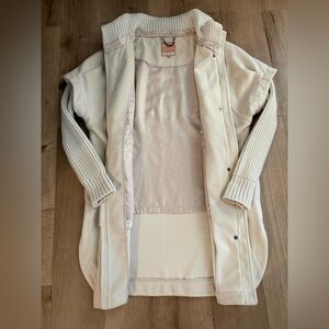 Women’s YaYa Knit Sleeve Contemporary Full-Zip Cream Coat - Size 38/US 6-8